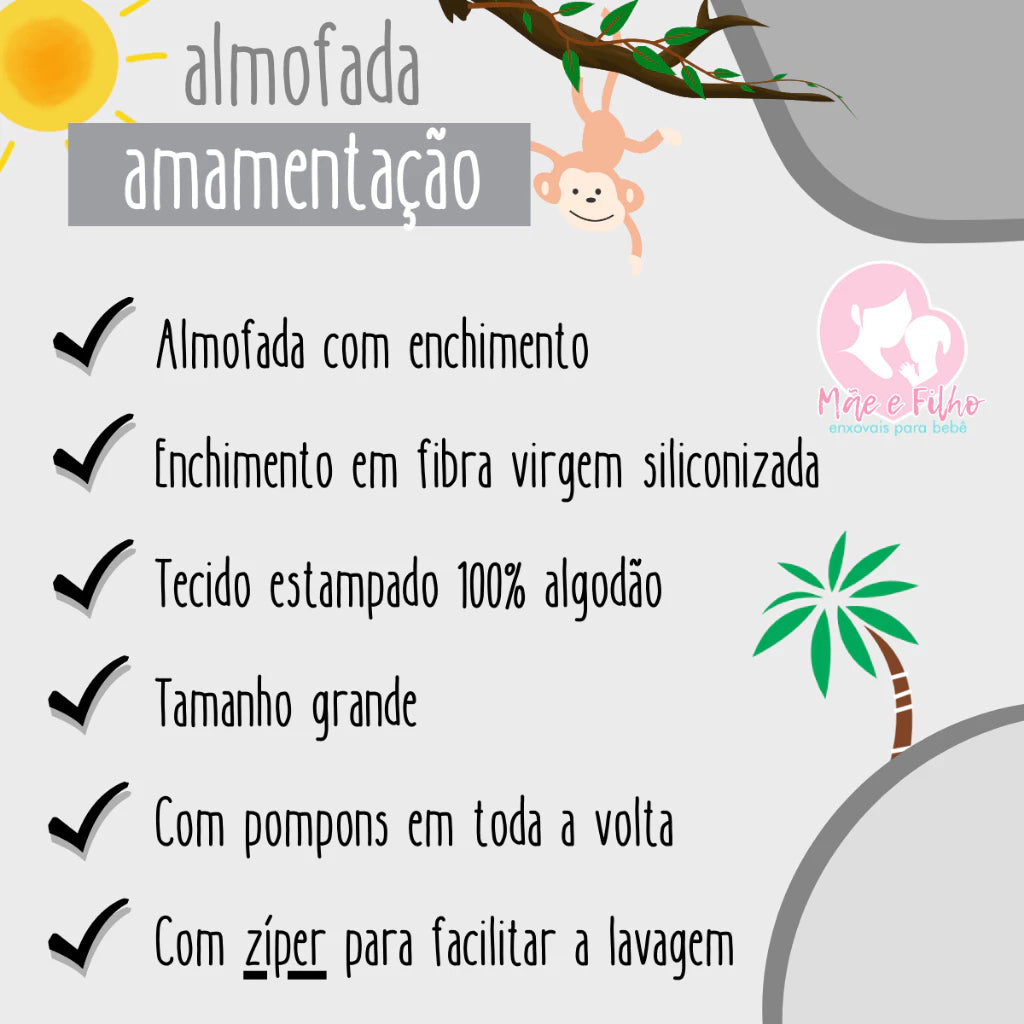 Almofada Para Amamentação Travesseiro para Amamentar Bebê Luxo Menino e Menina Estampa 100% Algodão