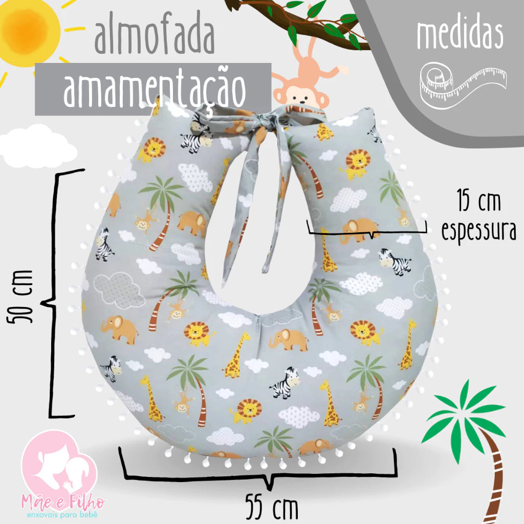Almofada Para Amamentação Travesseiro para Amamentar Bebê Luxo Menino e Menina Estampa 100% Algodão