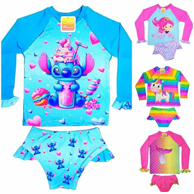Conjunto Biquini Infantil Proteção Solar UV Blusa + Calcinha