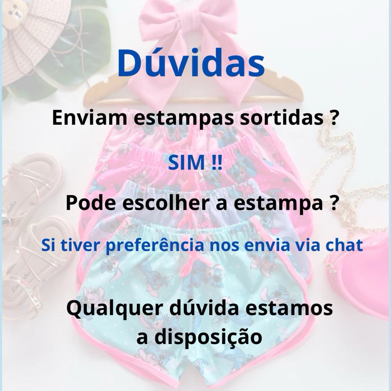 Kit 3 short verão infantil Lilo Stitch Brinquedos Kids