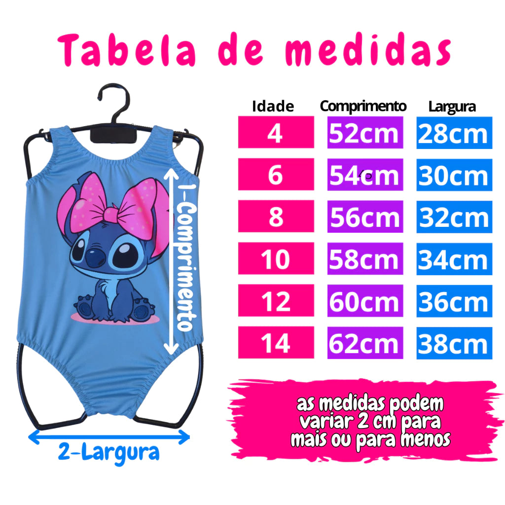 Body Infantil Lilo Stitch Regata E Maio PROMOÇÃO Menina Verão Festa Fantasia Bodys Bori Bory