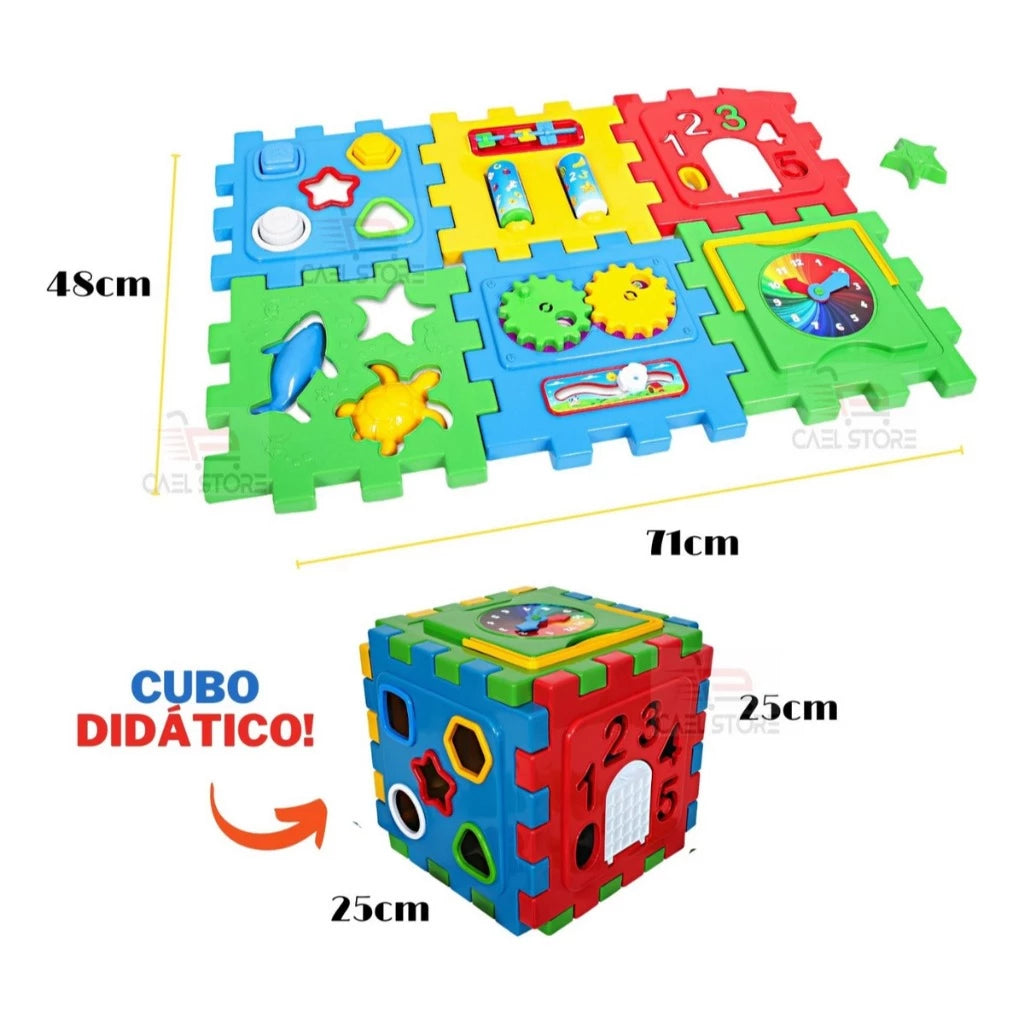 Brinquedo Cubo Didático Educativo Grande Peças de Montar Tapete Encaixe Interativo 20 Peças