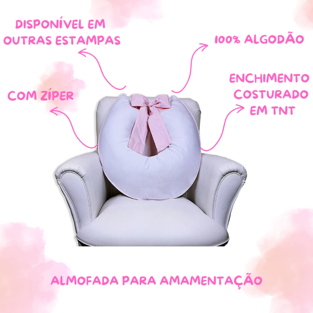 Almofada de Amamentação Com Laço Zíper Refil e Capa Removível Macia Piquet 100% Algodão