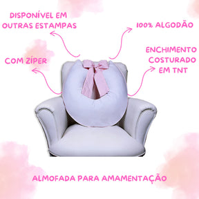 Almofada de Amamentação Com Laço Zíper Refil e Capa Removível Macia Piquet 100% Algodão